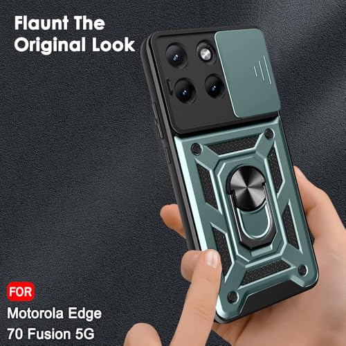 Image of TheGiftKart Tough Armor Bumper Back Cover Case for Motorola Moto Edge 70 Fusion 5G | Kickstand & Ring Holder | 360 Degree Protection Back Cover Case (PC & TPU, Sliding Camera Cover, Green)