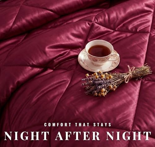Image of SANMARINO Satin Silk Comforter Set for Double Bed - 300 TC Premium Satin Bedsheet with Pillow Covers, Luxury Complete Bedding Set, Soft Silky Finish, Bedroom Home Furnishing Gift Set - Wine Red Satin