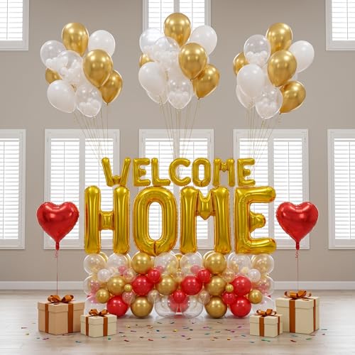 Image of TONIFUL 2 Size Gold WELCOME HOME Foil Letter Balloons Banner Decorations