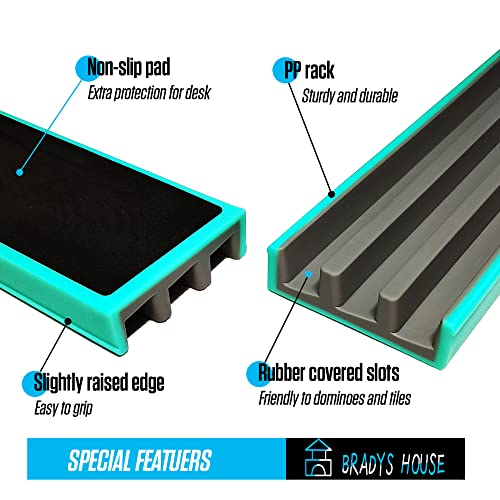 Bradys House Two-Color Domino Racks Set Of 4 (Gray/Turquoise), Domino Trays Plastic, Domino Tile Holders For Mexican Train, Chickenfoot And Other Domino Games, Dominoes Not Included #TOP3