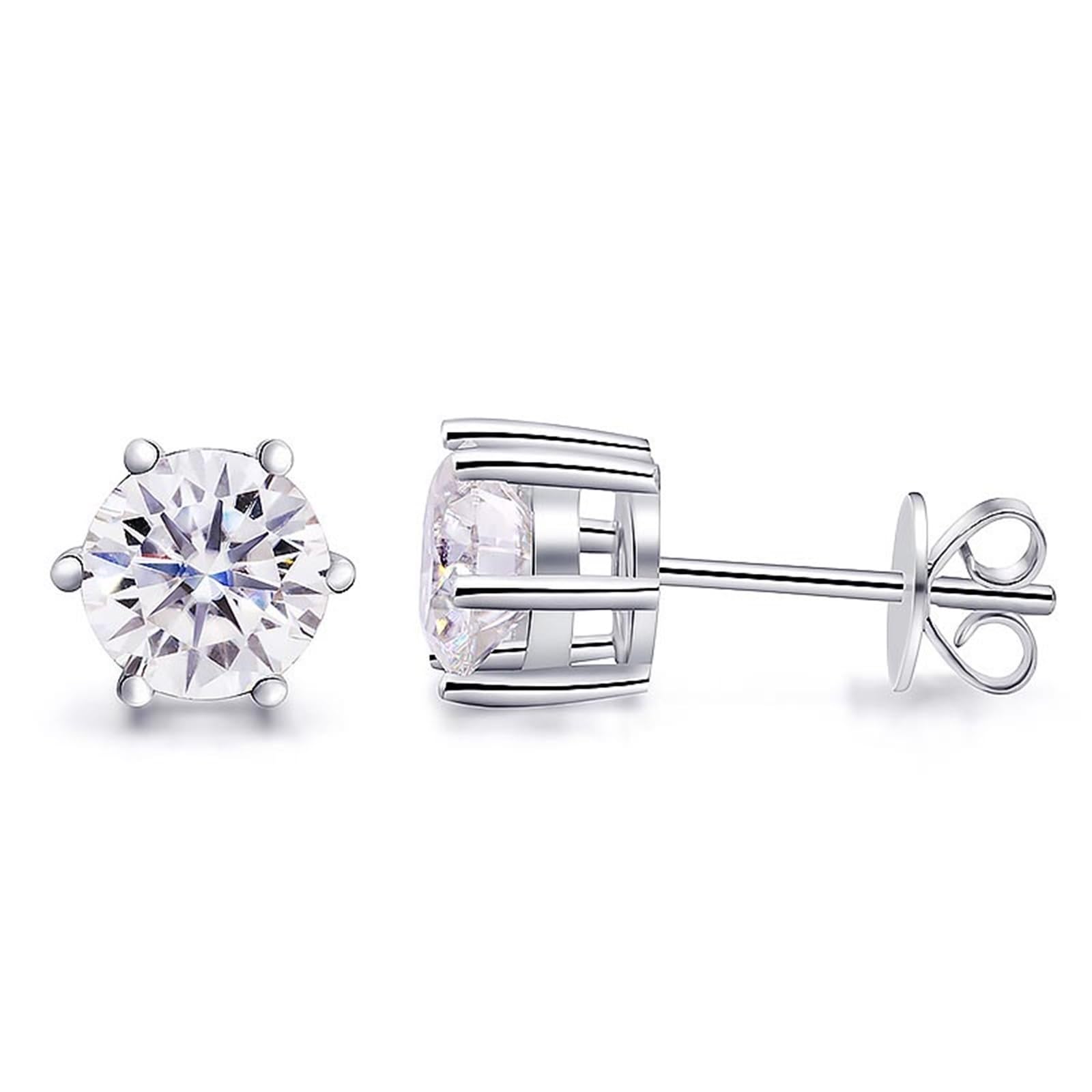 Moissanite - Orecchini da uomo, in argento con glitter a 6 punte, rotondi, con 1 carati di moissanite