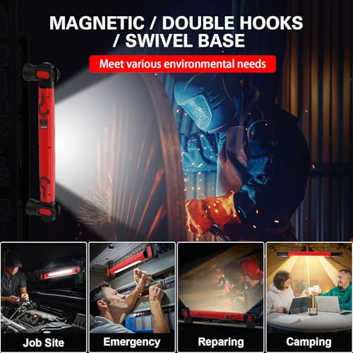 ERAY Linterna LED Taller, Luz de Trabajo Portatil 6000mAh 3000LM, Lámpara LED Recargable Taller con Base Magnética y 360°Gancho 3 Modos, Lámpara de Inspección para Capó, Coches, Taller, Emergencia