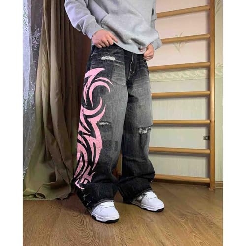 Men's and Women's Y2K Streetwear Loose Jeans Retro Totem Print Gothic Pants high Waist Wide Leg Harajuku Hip-hop Pants4