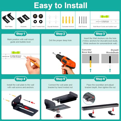 Soporte de barra de sonido ajustable de gran carga para pared 7