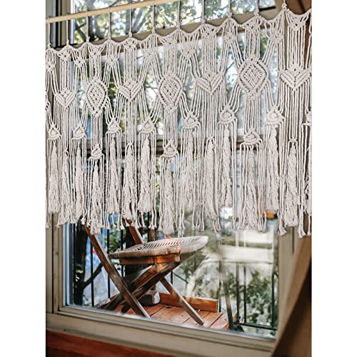 Macrame Curtains Valance with Bead for Kichen Boho Window Short Doorway Curtains Valance Wall Hanging Treatments Above Bed Decor for Bedroom Livingroom Kitchen Bathroom Wall Decor 47x22Inch - Image 5
