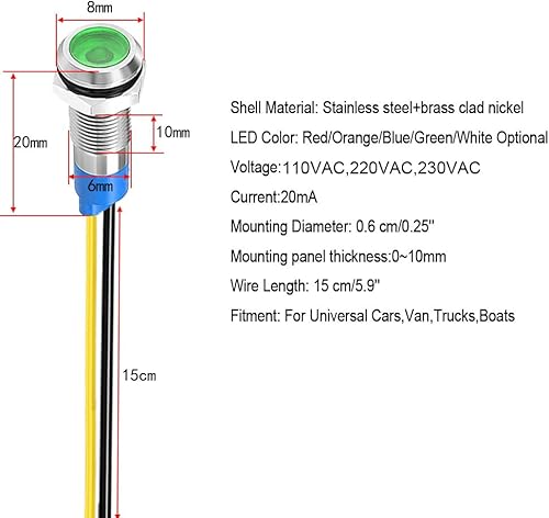 Miniatura 62 de 10pcs 0.236 in impermeable con cable LED indicador luz AC/DC 12-24V (azul)