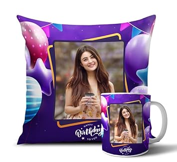 MUKESH HANDICRAFTS Blackout Fabric Photo Cushion & Ceramic Mug for Gifting to Husband or Wife on Birthday Anniversary & Valentine's Day Multi (Pillow 12x12 inch) (Mug 11oz) Combo10