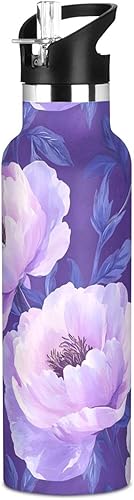 Miniatura 19 de Botellas de agua reutilizables con tapa de boquilla a prueba de fugas, diseño de girasol neutro de doble pared, aislamiento al vacío, a prueba de