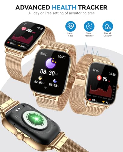 Image of Smart Watch for Women Men- Answer /Make Call, IP68 Waterproof Fitness Tracker with Sleep Monitor,Smartwatch for Andriod iPhone Compatible (Warm Gold Case w /Champagne & Vintage Gold Band, 1.91)