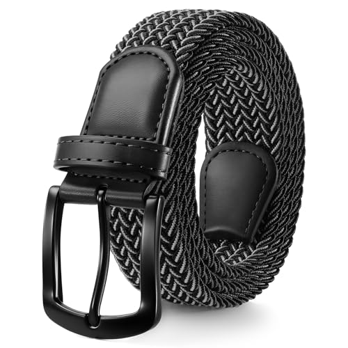 Image of SUOSDEY Men Stretch Braided Belt, Elastic Belt for Jeans Pants Casual Golf Belt 1 3 /8 inch