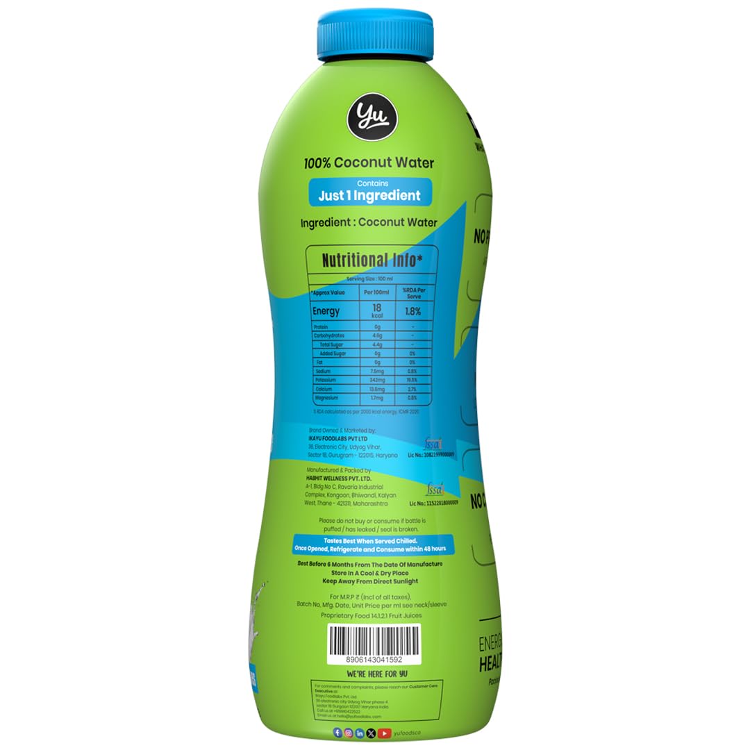 Yu - 100% Natural Coconut Water - Zero Preservatives - No Added Sugar - 1 litre 1