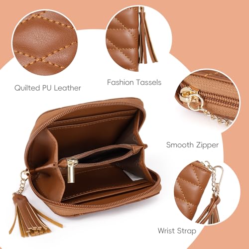 Small Quilted Wallet for Women RFID Blocking Credit Card Womens Wallet with Wristlet Brown4