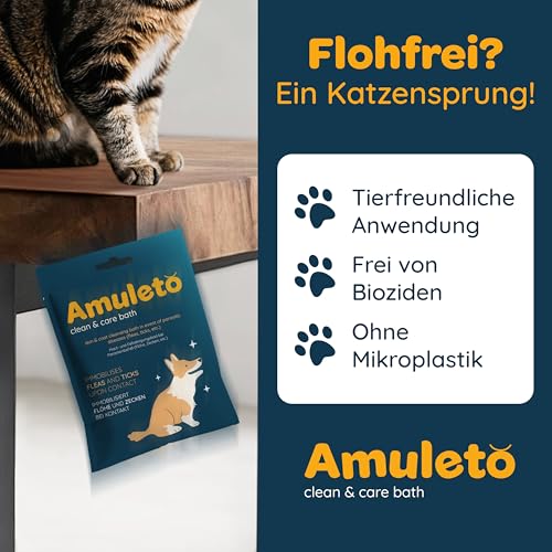 Amuleto Clean & Care Bath - Milben und Flohshampoo für Hunde & Katzen - Milbenmittel 2X 15ml Konzentrat - Parasiten Shampoo - Lindert Juckreiz, spendet Feuchtigkeit, beruhigt gereizte Haut
