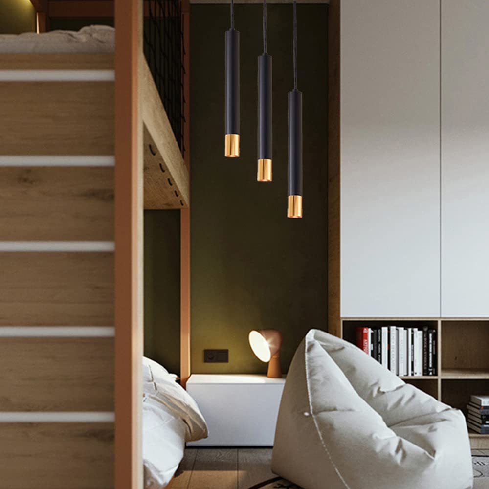 RAGGZZ Nowoczesny Wisiorek Led Czarna Pojedyncza Lampa Wisząca Cylindryczne Zawieszenie Światło Led Żyrandol Led Kreatywne Długie Lampy Wisiorki/4 * 40Cm/White Light