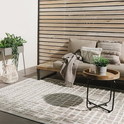 benuta Basic In- & Outdoor Teppich Flora - Beige 200x300 cm - Geometrisches Design - Wetterfest & UV-beständig - Für Balkon, Terrasse, Garten - Küchenteppich & Wohnzimmerteppich - Pflegeleicht Robust