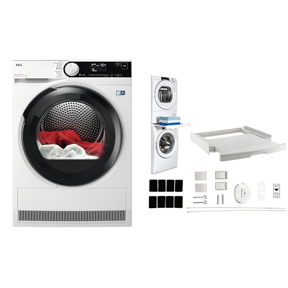 AEG TR8T70680 Wärmepumpentrockner/Serie 8000 mit AbsoluteCare® & CARE + PROTECTUniversal-Zwischenbaurahmen, Platzsparender Zwischenbausatz, Universell für Waschmaschinen mit Tiefe 47-62 cm
