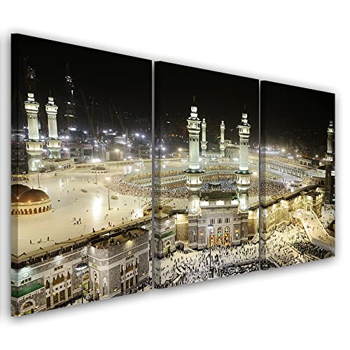 Feeby 3 pièces Tableau Photo 120x60 cm Arabie Saoudite Islam Kaaba Mecque Image décoration murale Tableau Déco Mural Salle De Séjour Vénération...