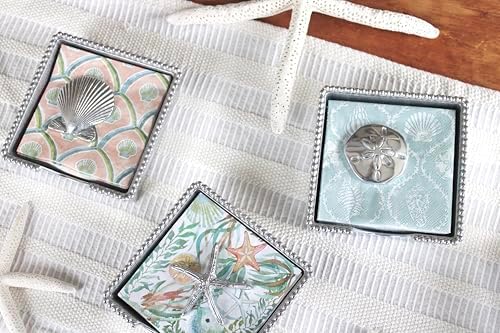 MARIPOSA SPINY STARFISH BEADED NAPKIN BOX SET | SILVER | BRILLANTE | GIFTS | NAPKIN BOX & WEIGHT SET | RECYCLED SANDCAST ALUMINUM | HANDMADE IN MEXICO image 5