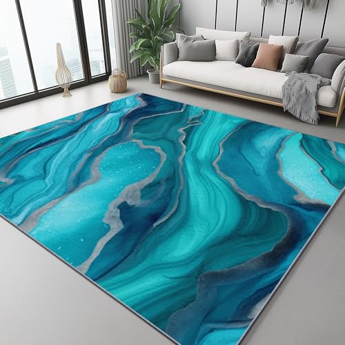 Tapis rectangle pour chambre agate turquoise moderne 140x200cm