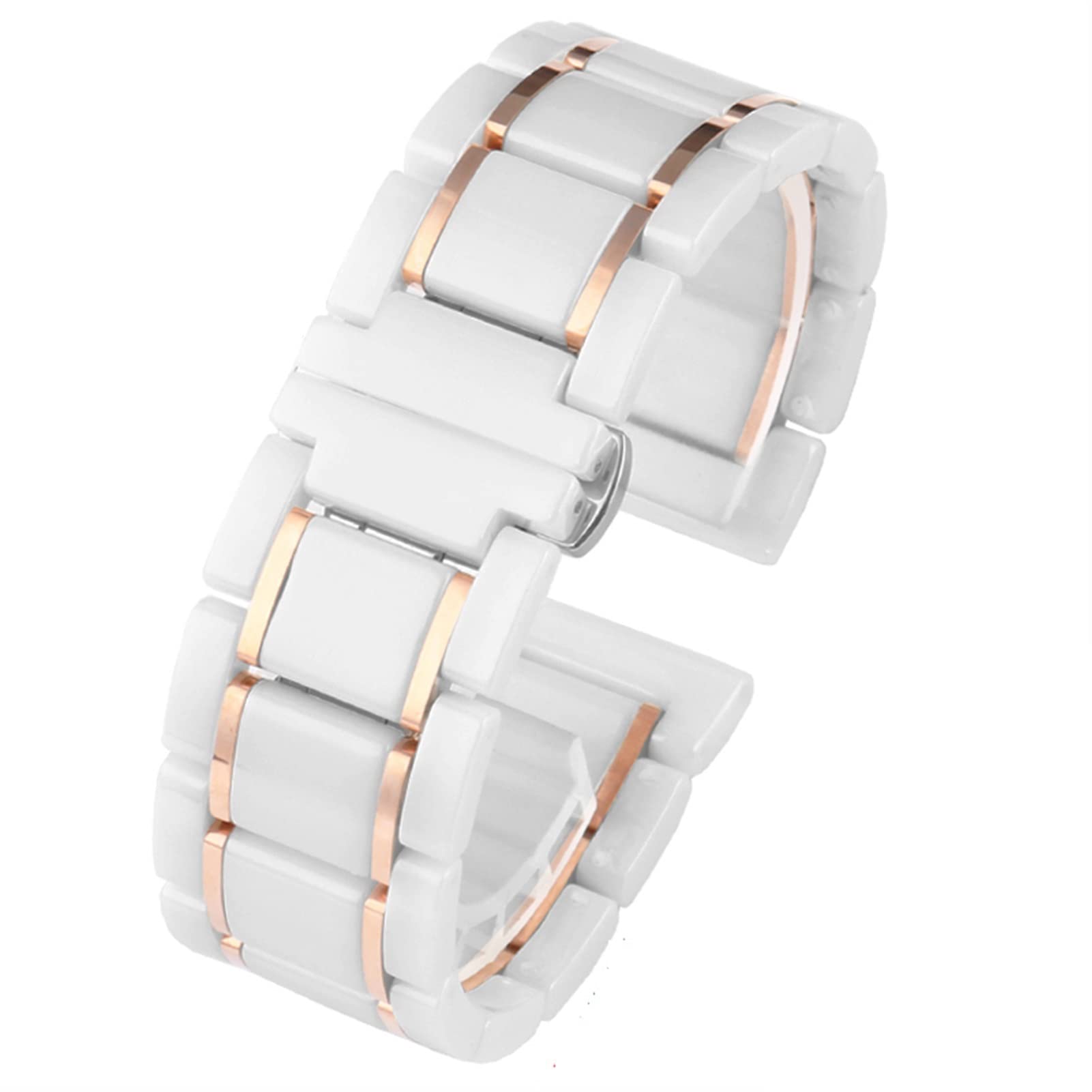 AEMALL Ceramic stainless steel strap 20mm 22mm 16mm 18mm quick release watchbands (Color : White X rose gold, Size : 20mm)