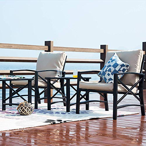 Patiofestival Cushioned Metal Outdoor Conversation Sets,8 Pcs All Weather Padded Furniture Sectional Sofa Sets W/Loveseat,Rocking Chairs,Coffee Table For Yards,Gardens,Porches (8 Pcs-1, Khaki) #TOP1