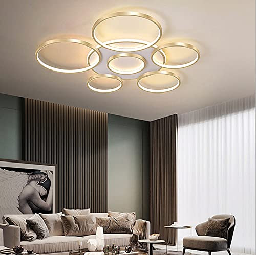 Wandun Moderna Lámpara de Techo LED Regulable, Redondo Diseño 7-Anillos Luz de Techo 106W 7950LM con Control Remoto Regulable 3000-6500K para Salón, Comedor, Dormitorio (Color : Gold, Size : 7 Heads Cover