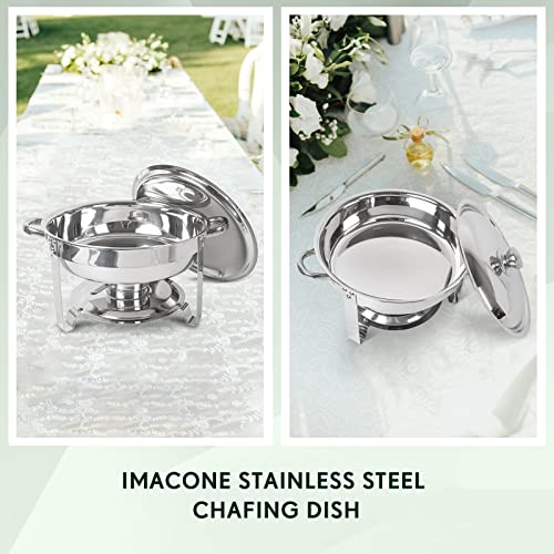 Imacone Chafing Dish Buffet Set 4 Pack, 5Qt Round Stainless Steel Chafer For Catering, Upgraded Chafers And Buffet Warmer Sets With Food & Water Pan, Lid, Frame, Fuel Holder For Event Party Holiday #TOP4