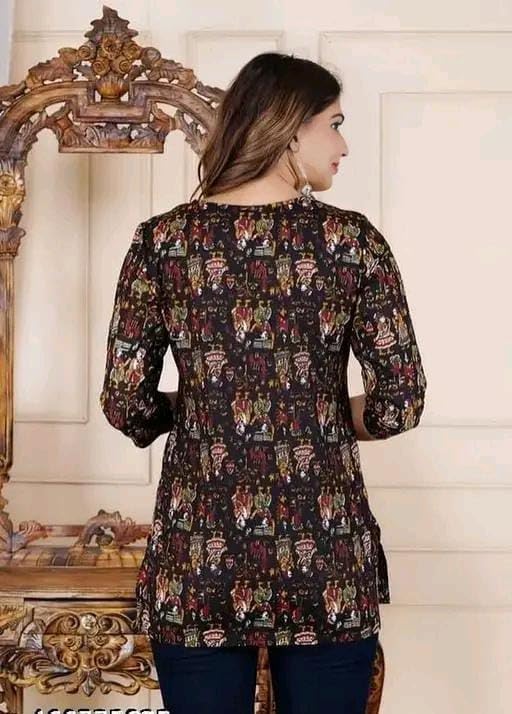 Image of SIROTA Rayon Short Top for Women | Tunic for Jeans | Western Short Kurti | Stylish Straight Ladies Kurta | Ethnic Kurta for Girls