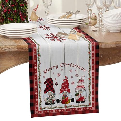 Camino de Mesa Navidad, 180 x 33 cm Mantel Navideño, para Decoración de Mesa Navideña, Cenas Familiares, Fiestas en Interiores y Exteriores (Rojo)