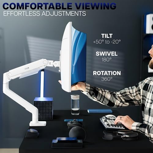 Image of VIVO Heavy Duty Aluminum Ultrawide Monitor Tension Arm for up to 49 inch Screens, Holds 44 lbs, Premium Desk Mount Stand Designed for Samsung Odyssey G9 and More, White, STAND-V101VW