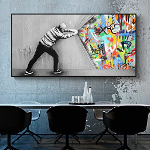 Toile Street Art graffiti abstrait derrière le rideau format 70x140cm pour décoration salon