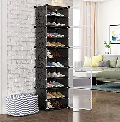 Image of AYSIS DIY Shoe Rack Organizer /Multi-Purpose Plastic 10 Layers 5 Door Portable and Folding Shoe Rack ^ Black10Shelf5Door