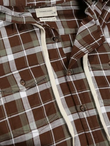 Image of Thomas Scott Men's | Checks | Full Sleeve | Regular Fit | 100% Cotton | Hooded | Casual Shirt