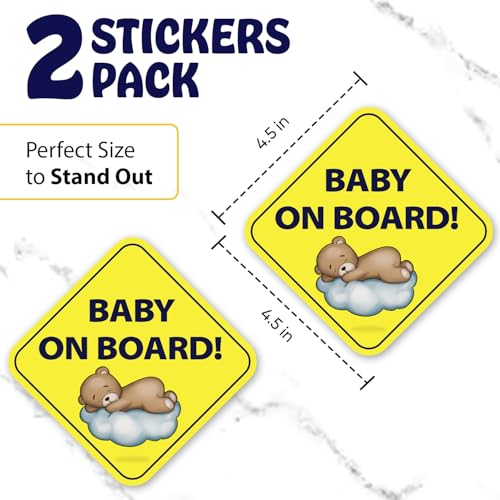 Image of | Baby on Board Stickers (2-Pack) - Strong Adhesive, Waterproof, UV Resistant Child on Board Signs for Car - Paint Safe Safety Stickers for Cars & Windows