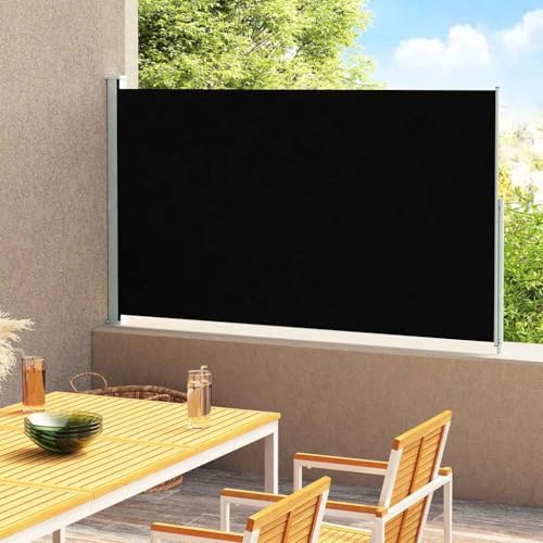 Myheimly Seitenmarkise Ausziehbar, UV-beständig Sonnenschutz Sichtschutz Windschutz Seitenrollo Markise Balkon Garten Terrasse 220x300 cm Schwarz