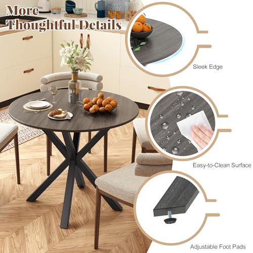 Image of Giantex 36 inch Round Dining Table for 4, Farmhouse Kitchen Table with Rubber Wood Legs, Adjustable Foot Pads, Dining Room Tables for Dinette, Small Space, Dinner, Living Room, Restaurant