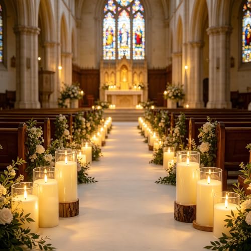 Image of kakoya Flickering Flameless Candles Battery Operated with Remote and 2 /4 /6 /8 H Timer Acrylic Led Pillar Candles Pack of 9 (D 3 inch xH 4 inch 5 inch 6 inch) with Realistic 3D Wick Candles for Home Decor(Ivory)