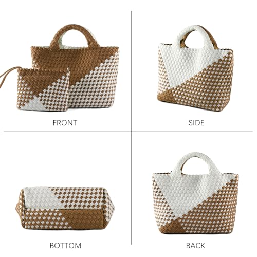 Image of Woven Bag for Women, Neoprene Tote Bag Summer Beach Handbag Purse Retro Handmade Travel Shoulder Bag Set