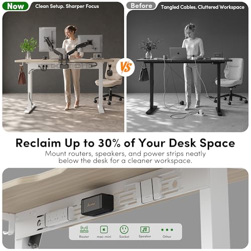 Image of FEZIBO Electric Standing Desk with L-Shaped Crossbar & Cable Management System, 40 x 24 Inches Sit Stand up Desk, Adjustable Height Standing Desk for Home Office, Light Walnut