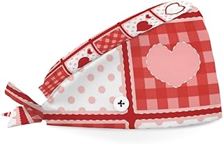 Bouffant Scrub Caps Printed Working Surgical Cap Thanksgiving Heart Plaid Nurse Hats with Buttons and Sweatband Adjustable Tie Back Hat for Women Men Multi Color