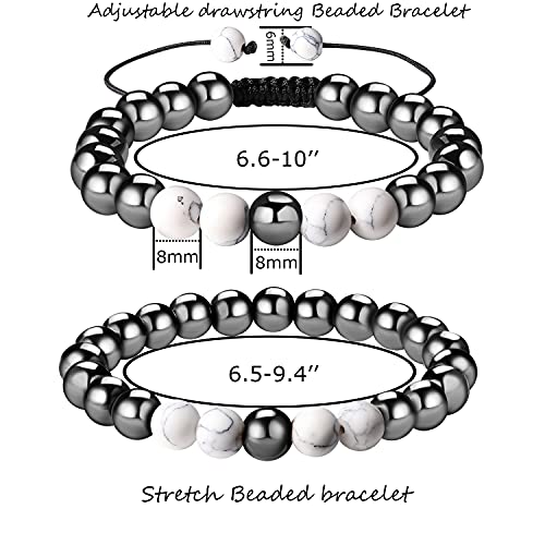 Cool Matching Bracelets For Couples Crystal Bracelet White Turquoise Magnetic Hematite Beaded Bracelet Energy Stones Adjustable And Stretch 2 Pcs For Women Therapy Anxiety Friendship Bracelets Graduation Gifts #TOP4