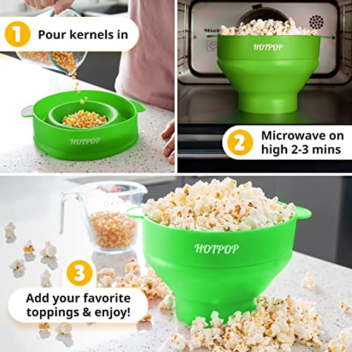 The Original Hotpop Microwave Popcorn Popper, Silicone Popcorn Maker, Collapsible Bowl Bpa-Free And Dishwasher Safe- 20 Colors Available (Green) #TOP2