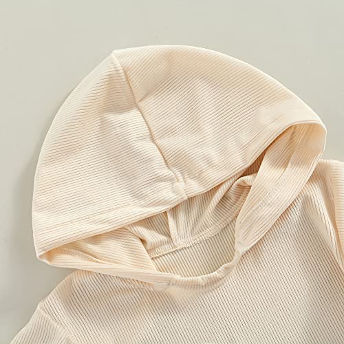 Amiblvowa Toddler Baby Girl Boy Pullover Hoodies Solid Color Oversized Rib Knit Hooded Sweatshirts Fall Winter Tops (Beige Hoodie, 2-3T) #TOP2