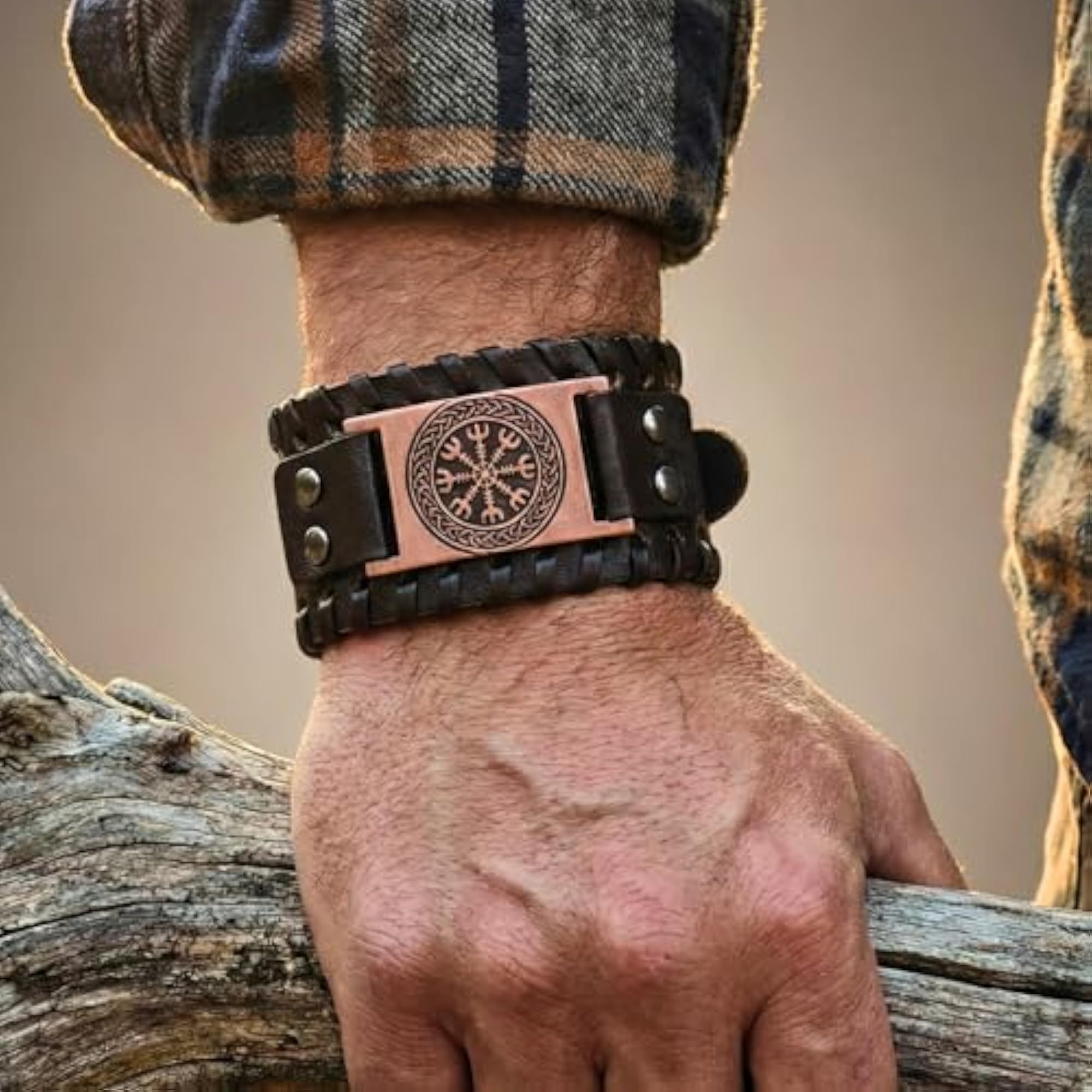 Vegvisir Warrior Genuine Leather Adjustable Cuff Bracelet