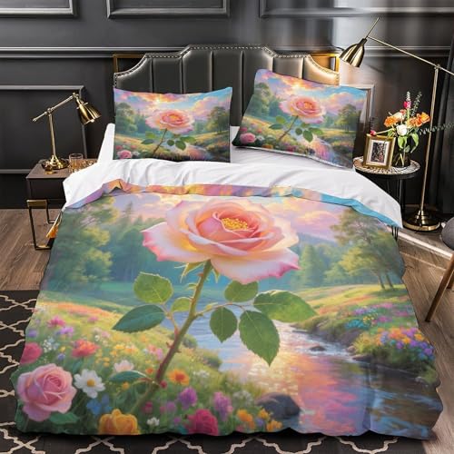 Parure de lit rose 3D avec fermeture eclair cachee en microfibre douce 220x240 - 4