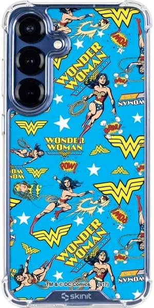 Skinit Clear Phone Case Compatible with Galaxy S25 - Officially Licensed DC Comics Wonder Woman Action Pose Pattern Design