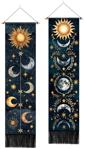 ARTCREATOR Pack of 2 Witchy Black and White Vertical Tapestries - Gothic Aesthetic Long Tapestry for Living Room and Bedroom Wall Decor (12.8 x 51.2 inches)