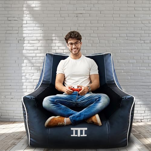 Gaming Bean Bag Chair - Bean Bag Cover, Adults, Water Resistant, Faux Leather, Headphone Holder, Carry Handle, Pocket - Filling Sold Separately - Image 3