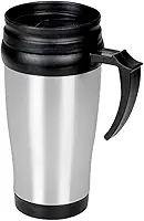 Caneca Tipo Térmica em Inox 400ml com Tampa Antivazamento e Alça Ergonômica Compatível com Porta-Copos Prata/Preto