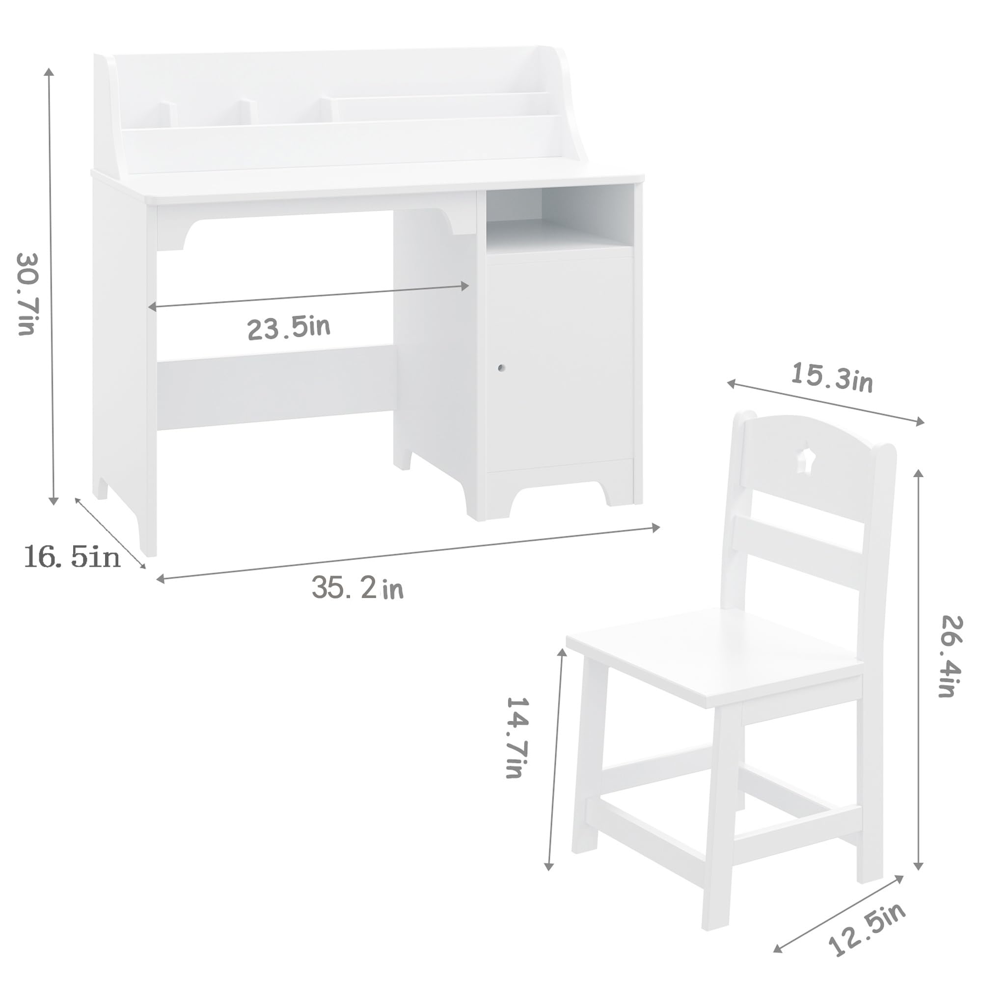 Garvee Escritorio de estudio para niños con silla, mesa de estudio de madera para niños con cabaña y armario de almacenamiento para niños y niñas de 3 a 12 años, escritorio de escritura para